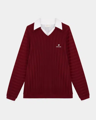 Shushu-tong Stripe Knit Long-sleeve Top In Burgundy