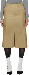 Shushu-tong Tan Front-slit Straight Midi Skirt In Kk100 Khaki