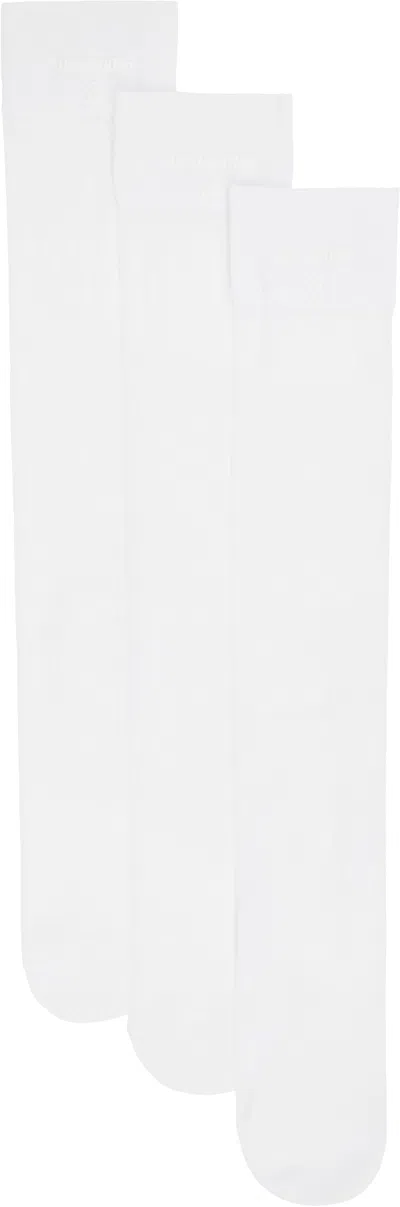 Shushu-tong Three-pack White Knitted Mid-calf Socks In Wh100 White