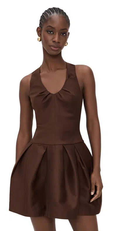 Shushu-tong Tucked Halter Neck Dress Brown