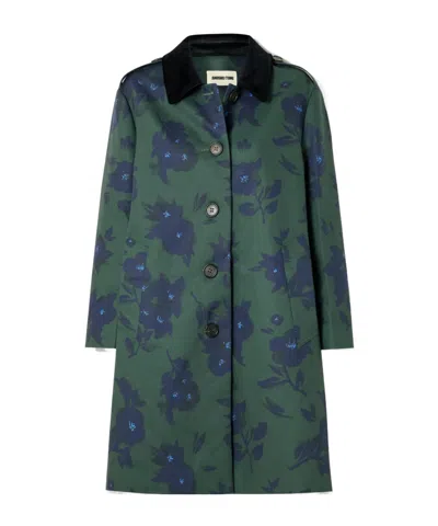 Shushu-tong Velvet-trimmed Floral-print Woven Trench Coat In Multi