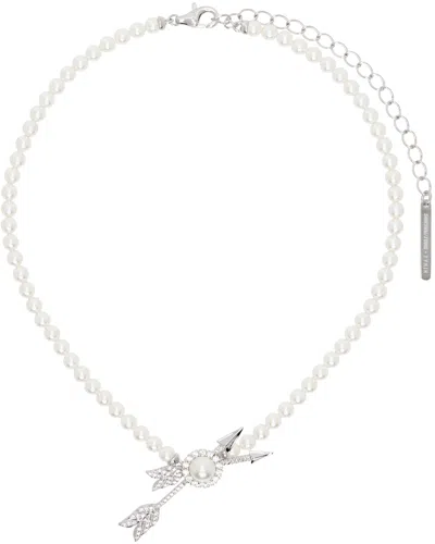 Shushu-tong White & Silver Yvmin Edition Double Arrow Pave Pearl Necklace