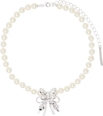 Shushu-tong White & Silver Yvmin Edition Pearl Butterfly Flower Curly Hair Choker In Sliver