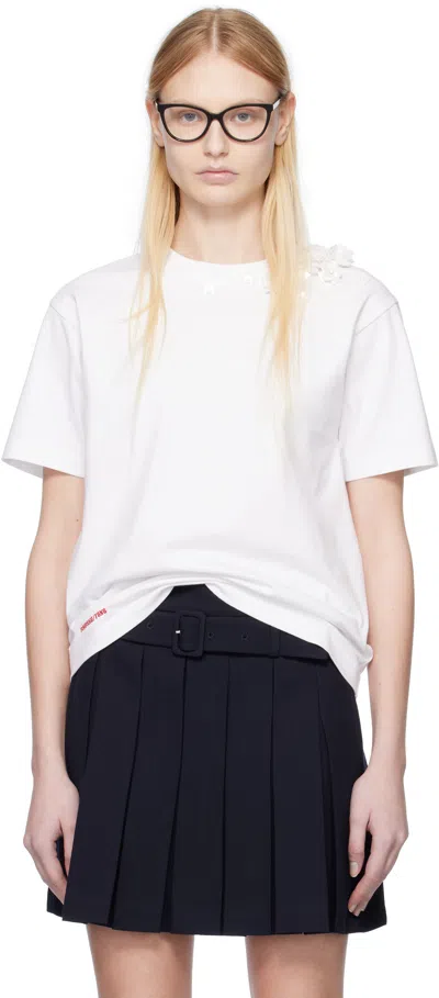 Shushu-tong White Beaded Floral T-shirt In Wh100 White