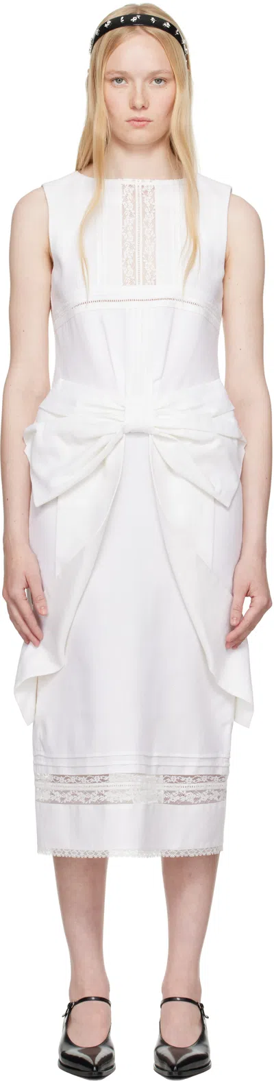 Shushu-tong White Big Bow Midi Dress In Wh100 White