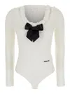 Shushu-tong White Bodysuit With Decorated Neckline And Front Logo