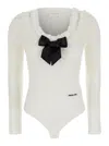 Shushu-tong White Bodysuit With Decorated Neckline And Front Logo In Wool Blend Woman In White