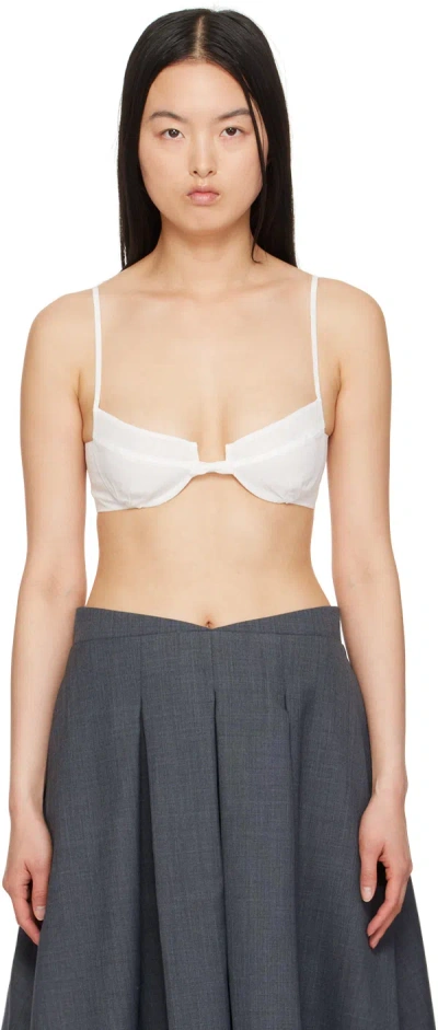 Shushu-tong White Bow-tie Bra In Wh1000 White