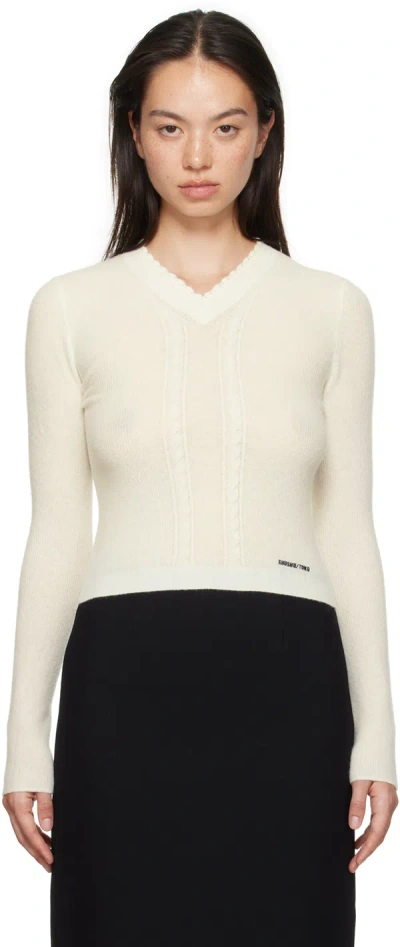 Shushu-tong White Lace-trimmed V-neck Sweater In Wh100 White