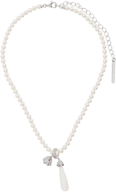 Shushu-tong White Pearl Drop Sleeping Rose Necklace In Silver