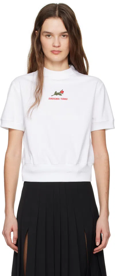 Shushu-tong White Rose Embroidered T-shirt In Wh101 White
