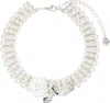 Shushu-tong White Yvmin Edition Ceramics Rose Layers Pearl Necklace In Silver