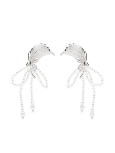 Shushu-tong X Yvmin Feather Drop Earrings In Silver