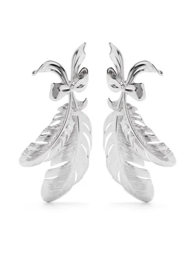 Shushu-tong X Yvmin Layered Feather Earrings In Metallic