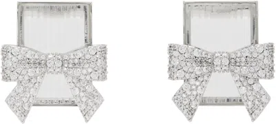 Shushu-tong Yvmin Edition Bow-adorned Square Glass Stud Earrings In White