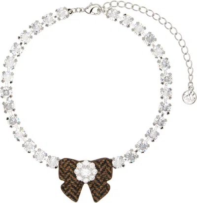 Shushu-tong Yvmin Edition Fabric Bow Gemstone Necklace In Brown
