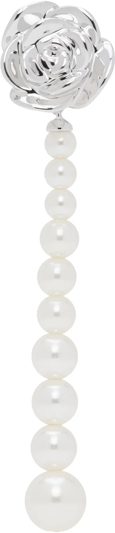 Shushu-tong Yvmin Edition Pearl Chain Rose Single Earring In Silver
