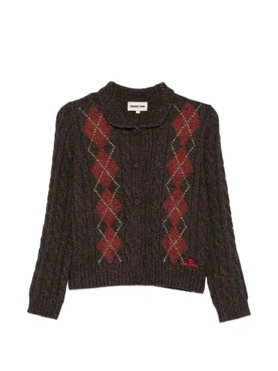 Shushu-tong Argyle-pattern Cable-knit Cardigan In Brown