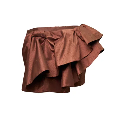 Shushu-tong Asymmetrical Bow Ruffle Skirt In Brown
