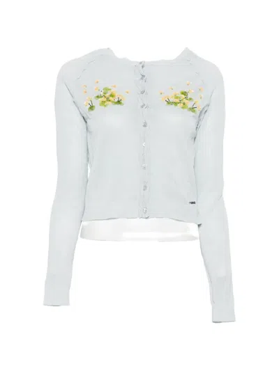 Shushu-tong Beaded Floral Knit Cardigan In Blue