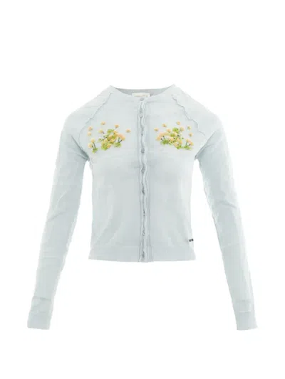 Shushu-tong Beaded Floral-detail Cardigan In Blue