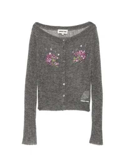 Shushu-tong Beaded Floral-embellished Cardigan In Gray