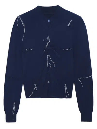 Shushu-tong Blue Pin-tuck Threadwork Knit Top