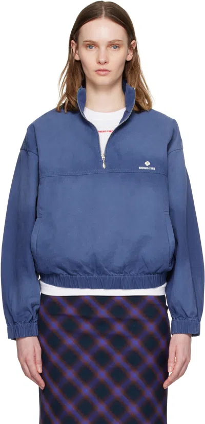 Shushu-tong Blue Stand Neck Pullover Sweatshirt
