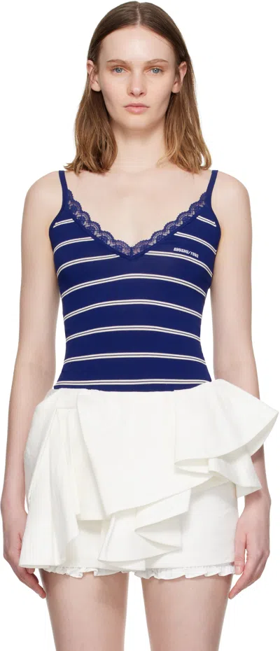 Shushu-tong Blue Striped Knit Tank Bodysuit