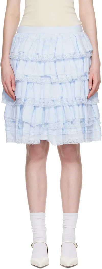 Shushu-tong Blue Tiered Lace Midi Skirt