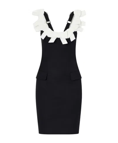 Shushu-tong Bow-detailed Grain De Poudre Mini Dress In Black