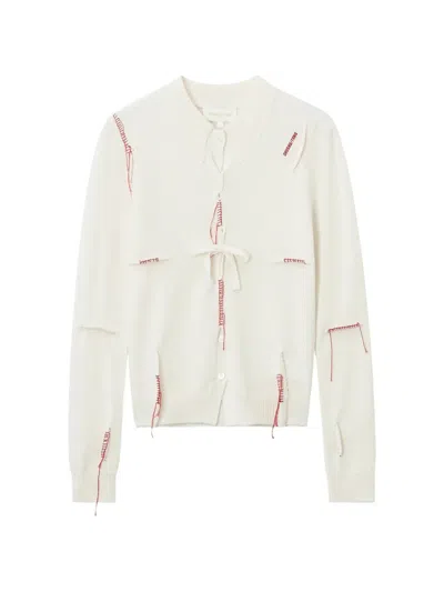 Shushu-tong Bow-detail Distressed Cardigan In White