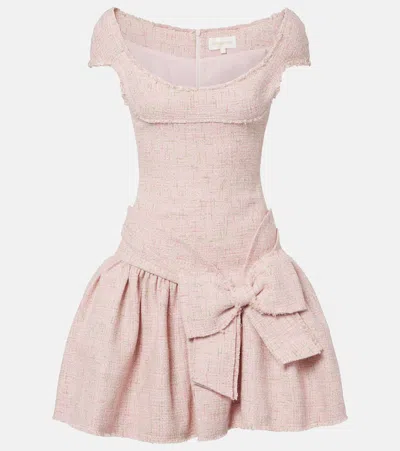 Shushu-tong Bow-detail Distressed Tweed Minidress In Pink