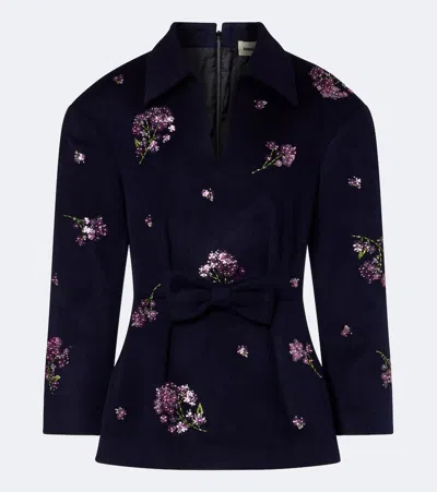 Shushu-tong Bow-detail Embellished Wool Top In Blue