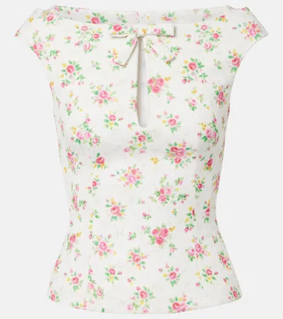 Shushu-tong Bow-detail Floral Top In White
