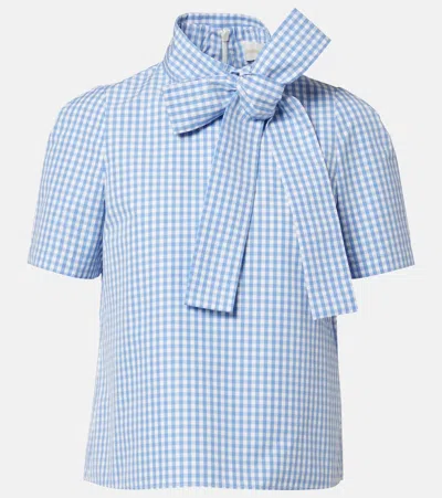 Shushu-tong Bow-detail Gingham Cotton Top In Blue