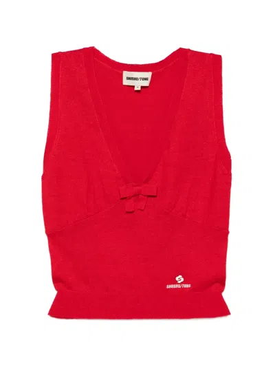 Shushu-tong Bow-detail Knitted Top In Red