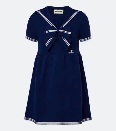 Shushu-tong Bow-detail Knitted Wool Minidress In Blue