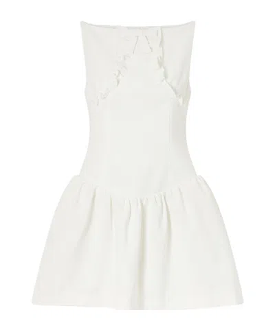 Shushu-tong Bow-detail Ruffled Gathered Cady Mini Dress In White