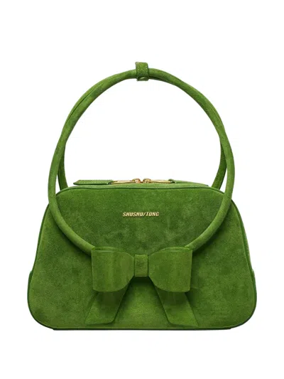 Shushu-tong Bow-detail Ring-handle Shoulder Bag In Green