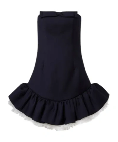 Shushu-tong Bow-detail Ruffled Wool Minidress In Black