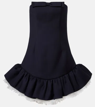 Shushu-tong Bow-detail Ruffled Wool Minidress In Blue