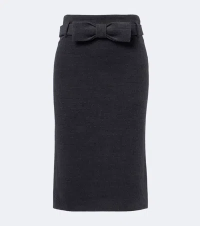 Shushu-tong Bow-detail Wool And Silk-blend Pencil Skirt In Gray