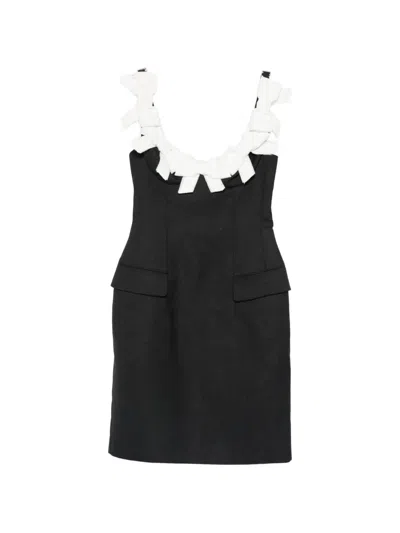 Shushu-tong Bow-embellished Flap-pocket Mini Dress In Black
