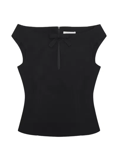 Shushu-tong Blue Teardrop Cut-out Off-shoulder Crop Top In Black