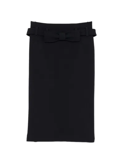 Shushu-tong Bow-trimmed Straight Midi Skirt In Blue