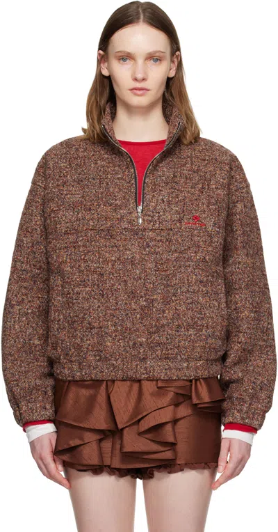 Shushu-tong Brown Stand Neck Pullover Sweater