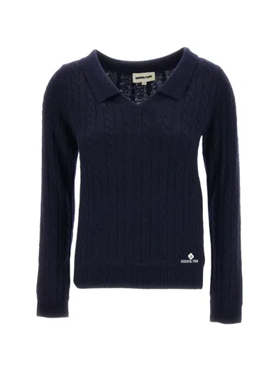 Shushu-tong Cable-knit Polo-collar Sweater In Blue