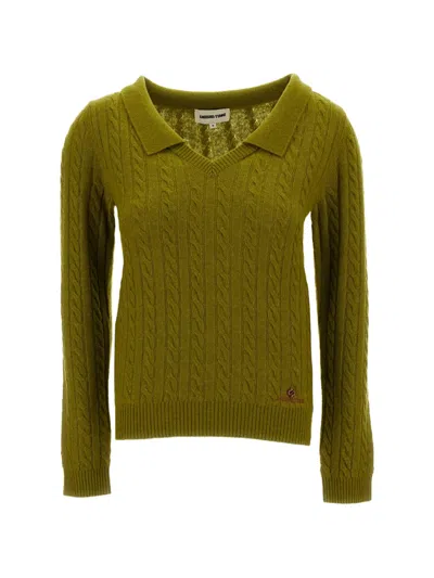Shushu-tong Cable-knit V-neck Sweater In Green