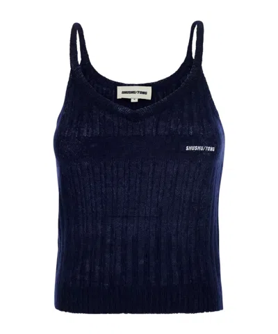 Shushu-tong Ribbed Logo-embroidered Top In Blue